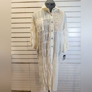 POL Long Ivory Button Front Smoked Cardigan Duster Size S/M NWT!